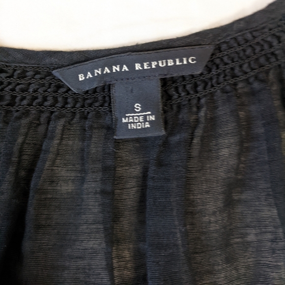 Banana Republic Black Linen Blend Embroidered Top Semi Sheer - Picture 5 of 11